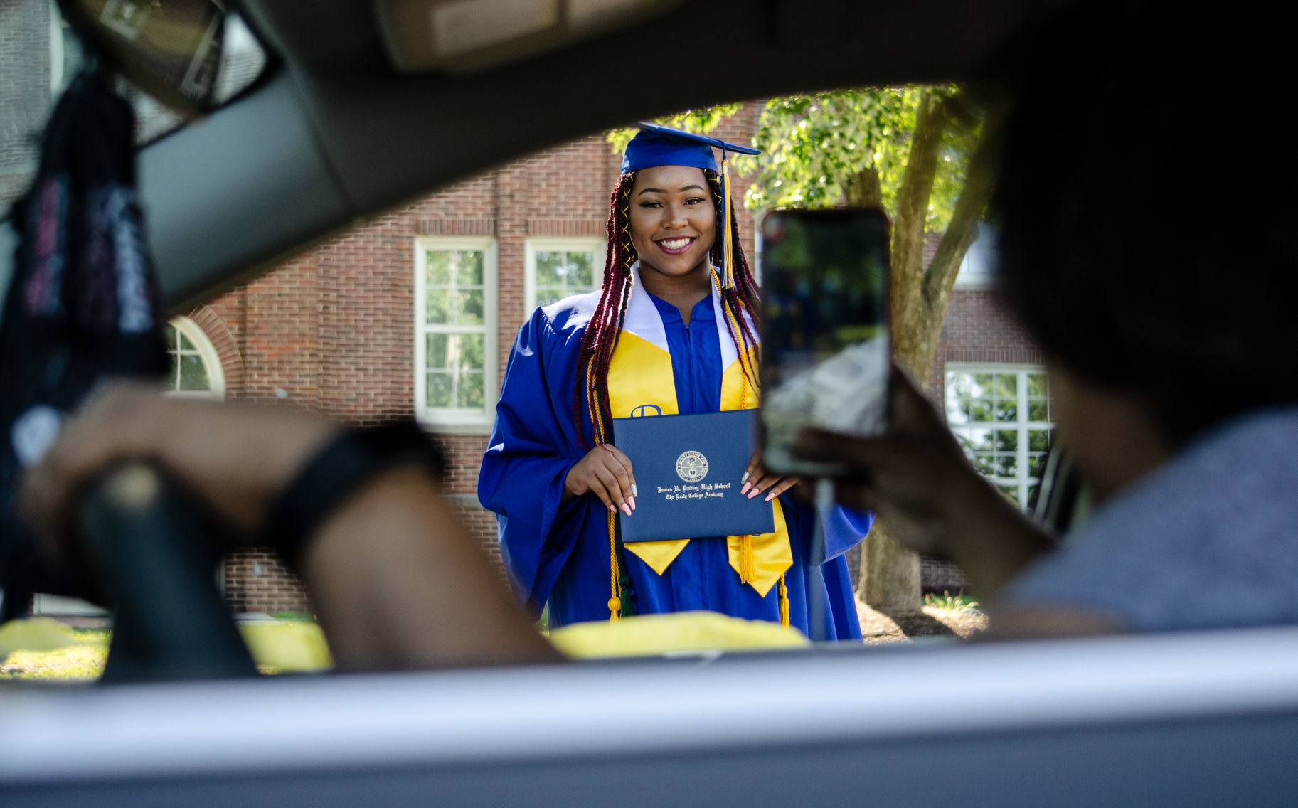 Dudley High School's drive-thru graduation